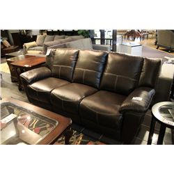 DARK BROWN LEATHER 3 SEAT DOUBLE RECLING SOFA