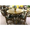 Image 1 : DARK WOOD BAR HEIGHT ROUND DINING ROOM TABLE WITH 4 LEATHER INLAYED STOOLS