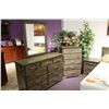 Image 2 : 7 PIECE RUSTIC LOOK BEDROOM SET INCLUDES QUEEN SIZE BED, 2 NIGHT STANDS, UPRIGHT DRESSER,