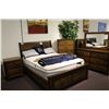 Image 1 : DARK WOOD 6 PIECE BEDROOM SET INCLUDES QUEEN SIZE BED, NIGHTSTAND, UPRIGHT DRESSER