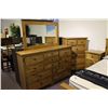 Image 2 : 7 PIECE PINE BEDROOM SET INCLUDES QUEEN SIZE BED, UPRIGHT DRESSER, 2 NIGHT STANDS, DRESSER & MIRROR