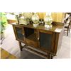 Image 4 : DARK WOOD COUNTRY STYLE DINING TABLE WITH 4 CHAIRS, BENCH, BAKERS CABINET & 3 PIECES WOODEN DECOR
