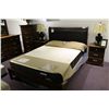 Image 1 : 7 PIECE DARK WOOD BEDROOM SET WITH QUEEN SIZE BED, 2 NIGHT STANDS, UPRIGHT DRESSER & HORIZONTAL