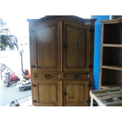 SOLID PINE WITH WROUGHT IRON ACCENTS 2 DOOR ARMOIRE CABINET