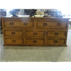 8 DRAWER SOLID PINE DRESSER WITH WROUGHT IRON ACCENTS