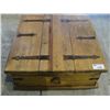 Image 1 : SOLID PINE COFFEE TABLE WITH WROUGHT IRON ACCENTS AND UNDER TABLE STORAGE COMPARTMENTS