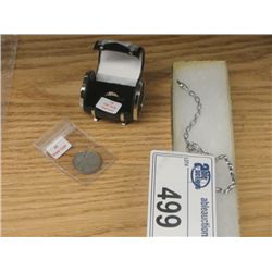 SILVER BRACELET, GOLD RING AND SILVER COLLECTORS QUARTER