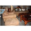 Image 1 : 3PC BROWN SUEDE STYLE LEATHER SOFA CHAIR AND OTTOMAN SET