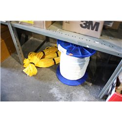 SPOOL OF WHITE ROPE AND 3 BUNDLES OF YELLOW ROPE