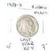 Image 1 : 1938-D *LAST YEAR-KEY DATE* BUFFALO NICKEL RED BOOK VALUE $7.00+ *NICE EARLY EXTRA FINE GRADE*!!