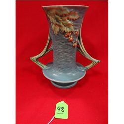 Roseville Bushberry vase, 34-8 blue