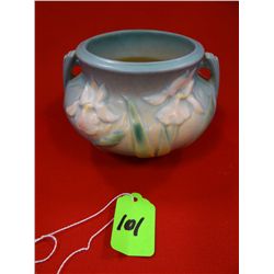 Roseville Blue Iris pot, 3 1/2", no mark, cmall chip on base