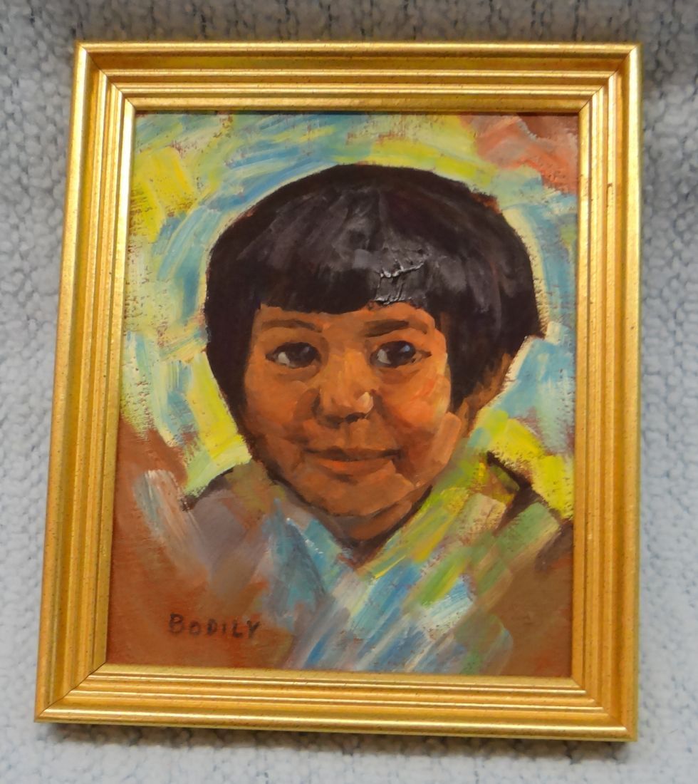 Sheryl Bodily, Indian boy, oil on canvas, 8" x 10", framed