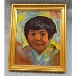 Sheryl Bodily, Indian boy, oil on canvas, 8" x 10", framed