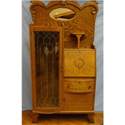 Oak secretary w/beveled mirror, 40"x 75"