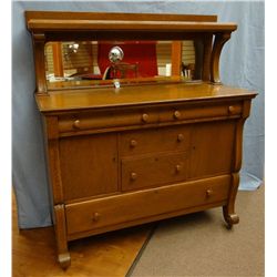Oak buffet, beveled mirror, 52"x 58"