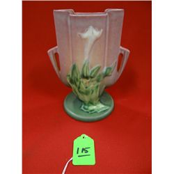Roseville Thorn Apple vase 812-6, green & pink