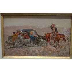 William Standing, 10 Miles To Wolf Point, 10" x 16", framed