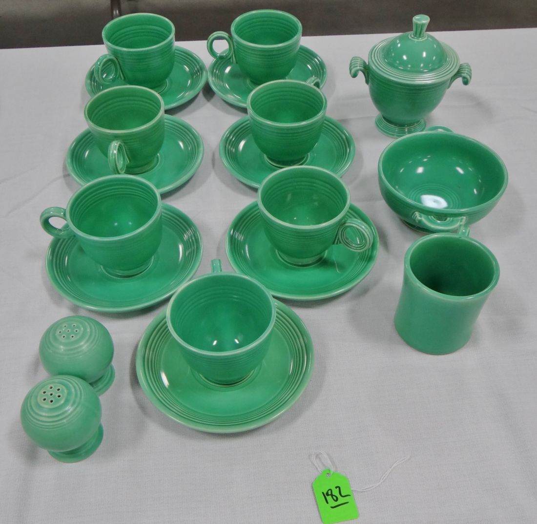 Fiestaware accessories, Original Green, tea cups & saucers, covered