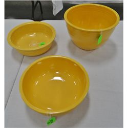 2 Fiestaware bowls, 2- 9", 1- 8", yellow