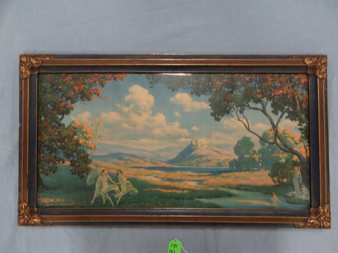 2 vintage framed prints, Garden Gate by Ashton Day, 12" x 28"; Golden