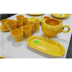 Fiestaware accessories, Yellow, 17 pcs., including creamer & sugar, teacups & saucers, water tumbler