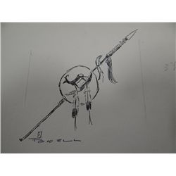 Ace Powell original pen & ink sketch, 3 7/8" x 3 7/8", unframed, with signed note