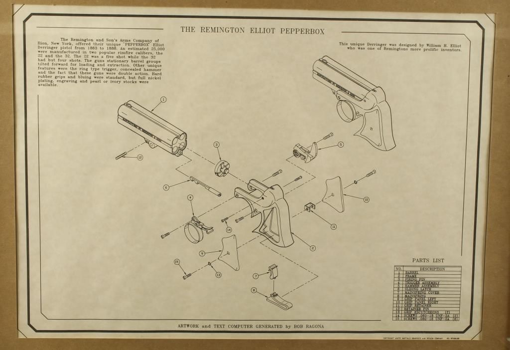 Gun Explosion Drawing Lot of 5 Prints of Firearm Exploded Drawings