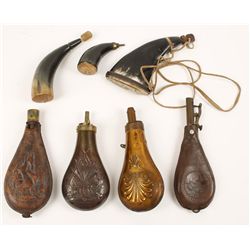 Lot of 7 Powder Horns and Flasks.