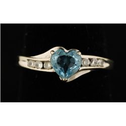 10K Aquamarine & Diamond Ring.