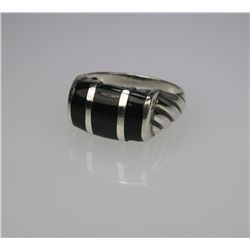 Stylish Inlaid Onyx & Sterling Silver Ring
