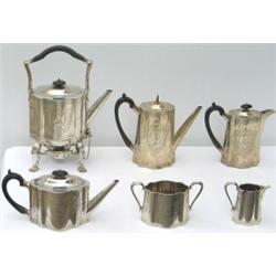 Edwardian HM silver 6-piece tea & coffee service of serpentine section with...