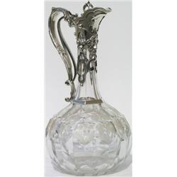 Good Victorian HM silver & floral etched cut glass claret jug with cast mask &...