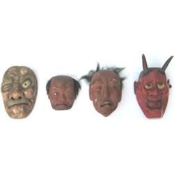 C19th Japanese carved wood & red lacquered noh mask in the form of an oni,...