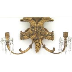 Early C19th Regency period carved giltwood twin light wall applique modelled as 2 opposing eagle...