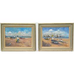 John Ambrose, b. 1931 - CORNISH BEACH SCENES - a pair, acrylics on board, 12 by...