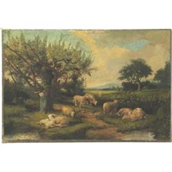 Eugene Joseph Verboeckhoven, 1799-1881, follower of - SHEEP BY WATERS EDGE WITH...