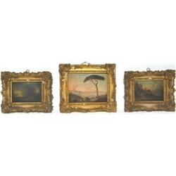 Mid C19th English school - FIGURES IN LANDSCAPES - a pair, oils on board, each...