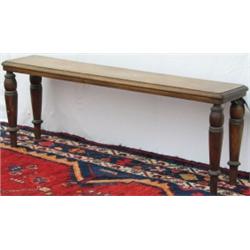 Late Regency period mahogany window seat, on ring turned baluster supports,...