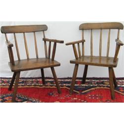 Two C19th Irish elm & ash primitive stick-back elbow chairs, one with...