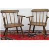 Image 1 : Two C19th Irish elm & ash primitive stick-back elbow chairs, one with...