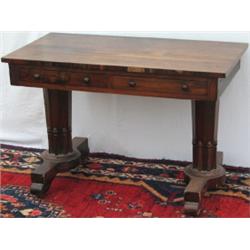 Early C19th William IV rosewood library table with 2 frieze drawers, on...