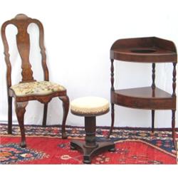 C19th Dutch floral marquetry inlaid high-back side chair with serpentine...