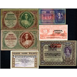 Austrian Government, 1904-22, Lot of 6 Issued Notes