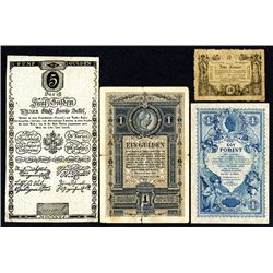 Wiener Stadt Banco, K.K. Hauptmuenzamt, & Others, 1806-1888, Quartet of Issued Notes