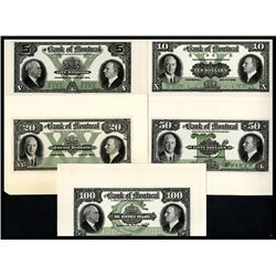 Bank of Montreal, 1931 Issue Proof Banknote set of 5 Notes.