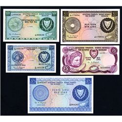 Central Bank of Cyprus, 1974-79, Set of 5 Issued Banknotes