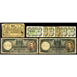 Government of Fiji, 1940-42, Lot of 9 Issued Banknotes