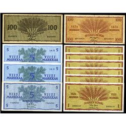 Finlands Bank, 1955-63, Lot of 11 Issued Banknotes