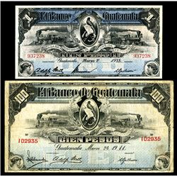 Banco de Guatemala, 1911-1914, Pair of Issued Banknotes